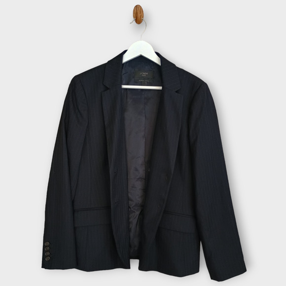 J. Crew Blazer Women 12P Navy Striped 1035 Super 120s Wool Career Jacket Pocket - Picture 3 of 14